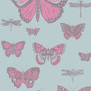 Butterflies & Dragonflies Wallpaper, 11 yard roll Pink on Blue
