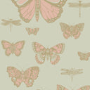 Butterflies & Dragonflies Wallpaper, 11 yard roll Pink on Olive
