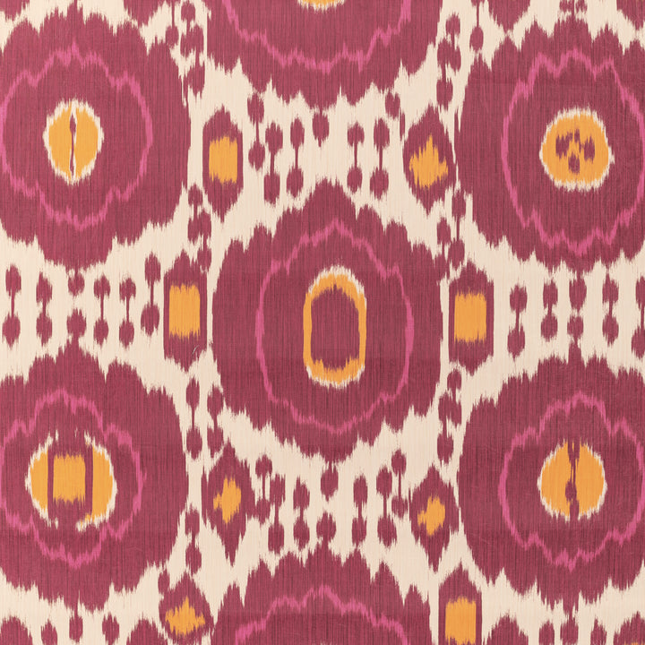 Abstract retro pattern with stylized flowers in purple and orange.