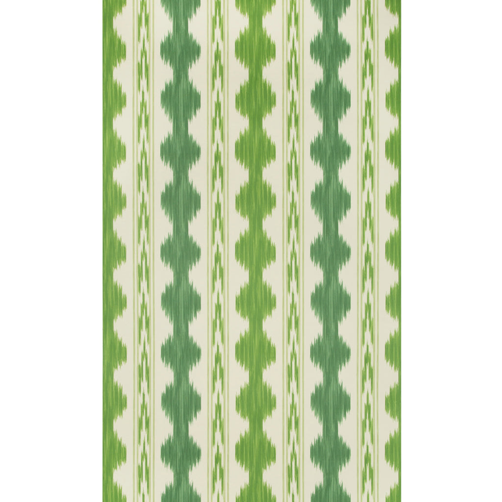 Symmetrical green leaf motif pattern on cream fabric material.