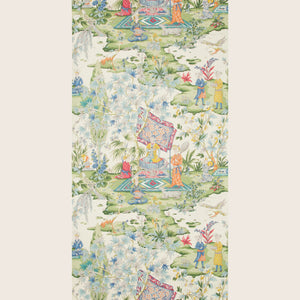 Colorful, detailed Asian-inspired scene with people, animals, and plants. Serene. - hover