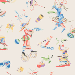 Whimsical circus-themed pattern with playful characters and vibrant colors.