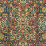Vibrant floral textile pattern with intricate symmetrical design and colors.
