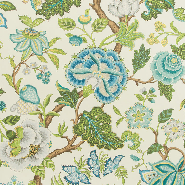 Vintage floral pattern with stylized flowers in shades of blue.