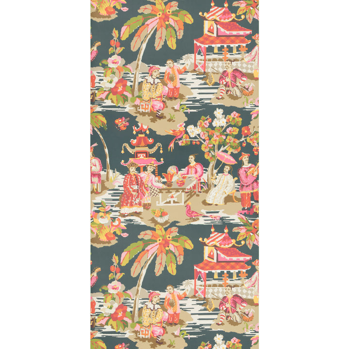 Vibrant East Asian themed pattern design for fabric or wallpaper.