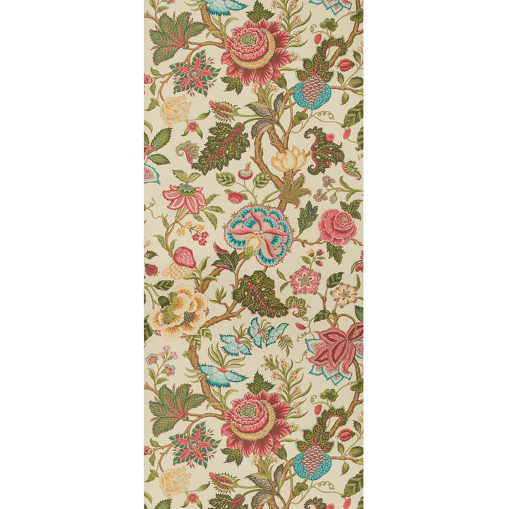 Intricate floral digital pattern in pink, green, blue, and yellow.