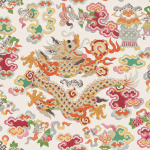 Vibrant Chinese dragon motif with auspicious clouds and traditional elements.