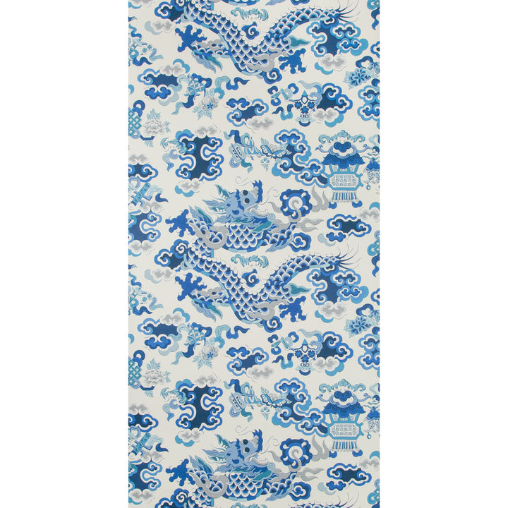 Traditional Asian-style blue and white dragon pattern with intricate design.