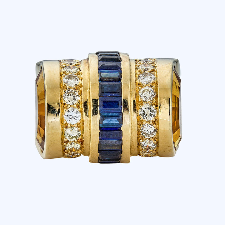 Vintage 2.00 ct. diamond, 1.50 ct. amethyst, 5.00 ct. citrine ring