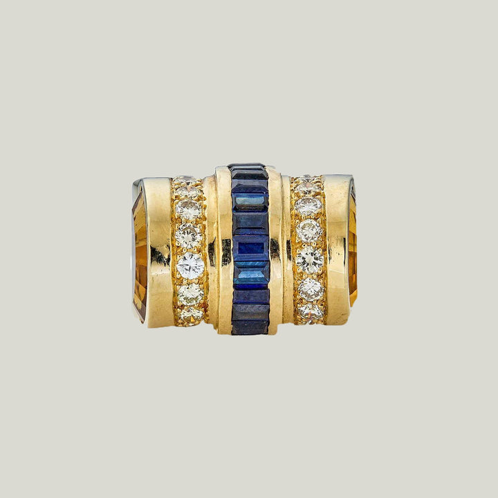 Italian Vintage Diamond, Sapphire and Citrine Ring
