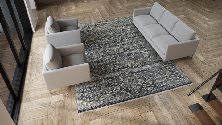 Blue & Grey Transitional Wool Rug - 9' x 12'