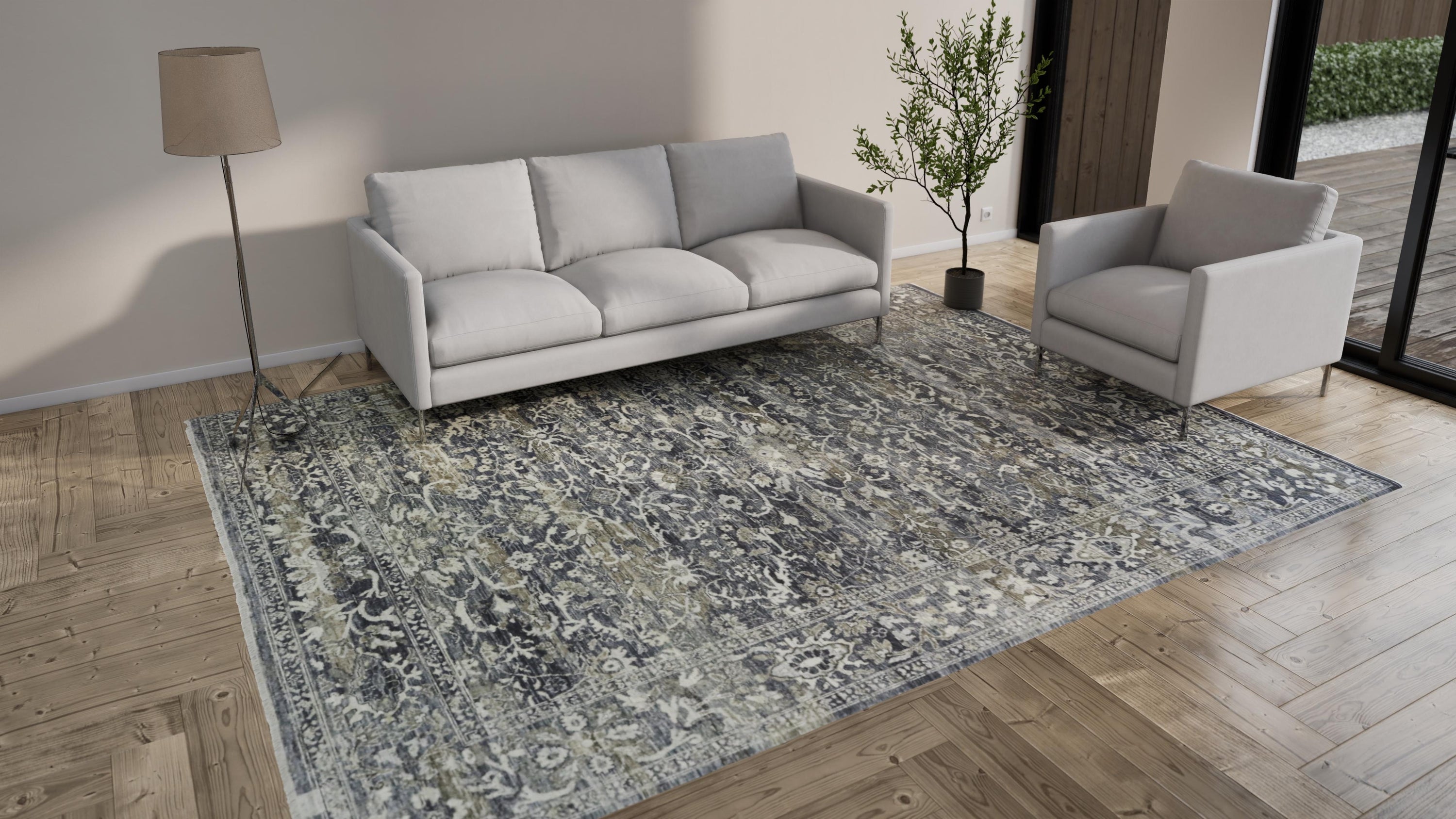 Blue & Grey Transitional Wool Rug - 9' x 12'