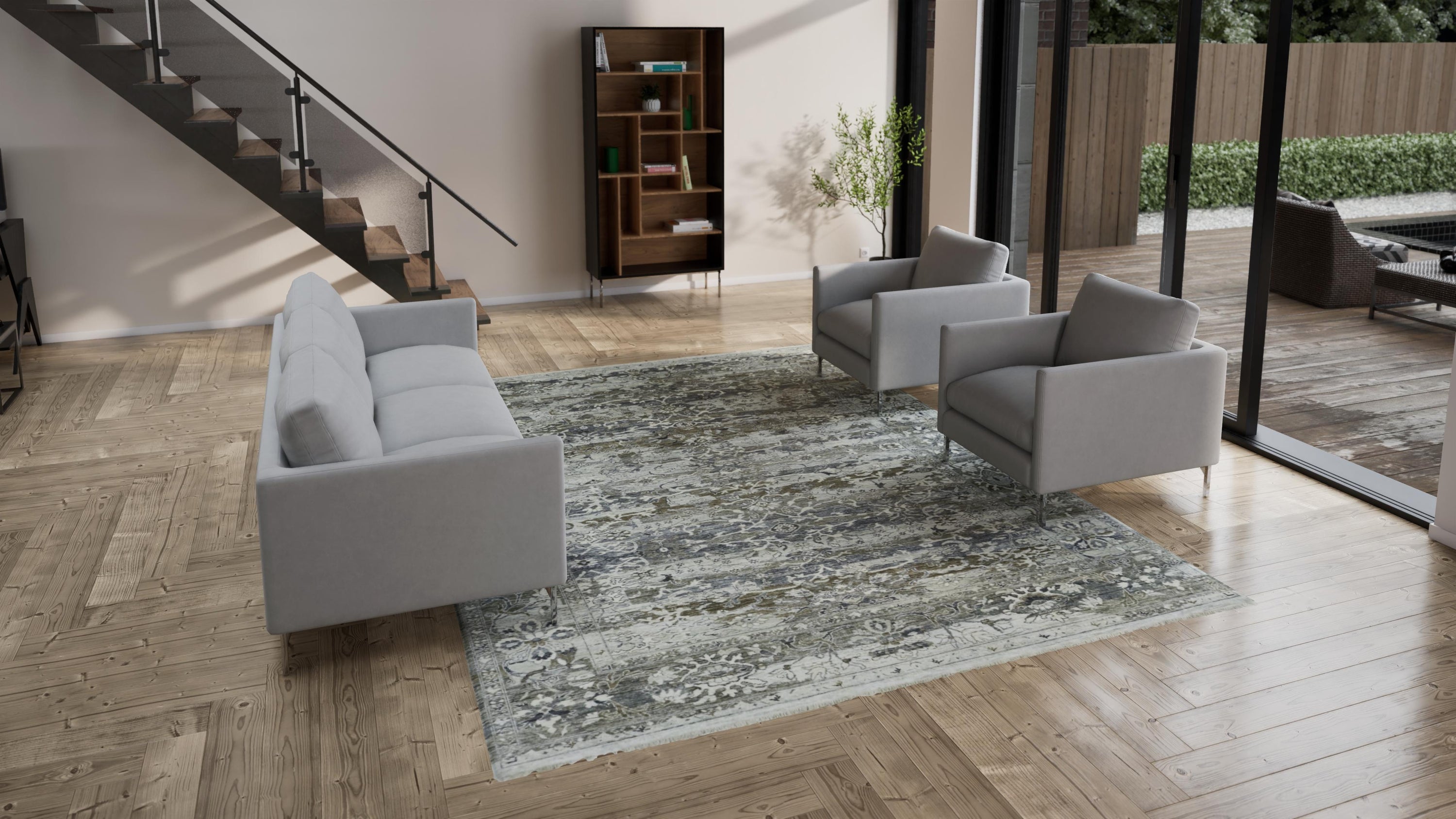 Grey Abstract Transitional Wool Rug - 9' x 12'