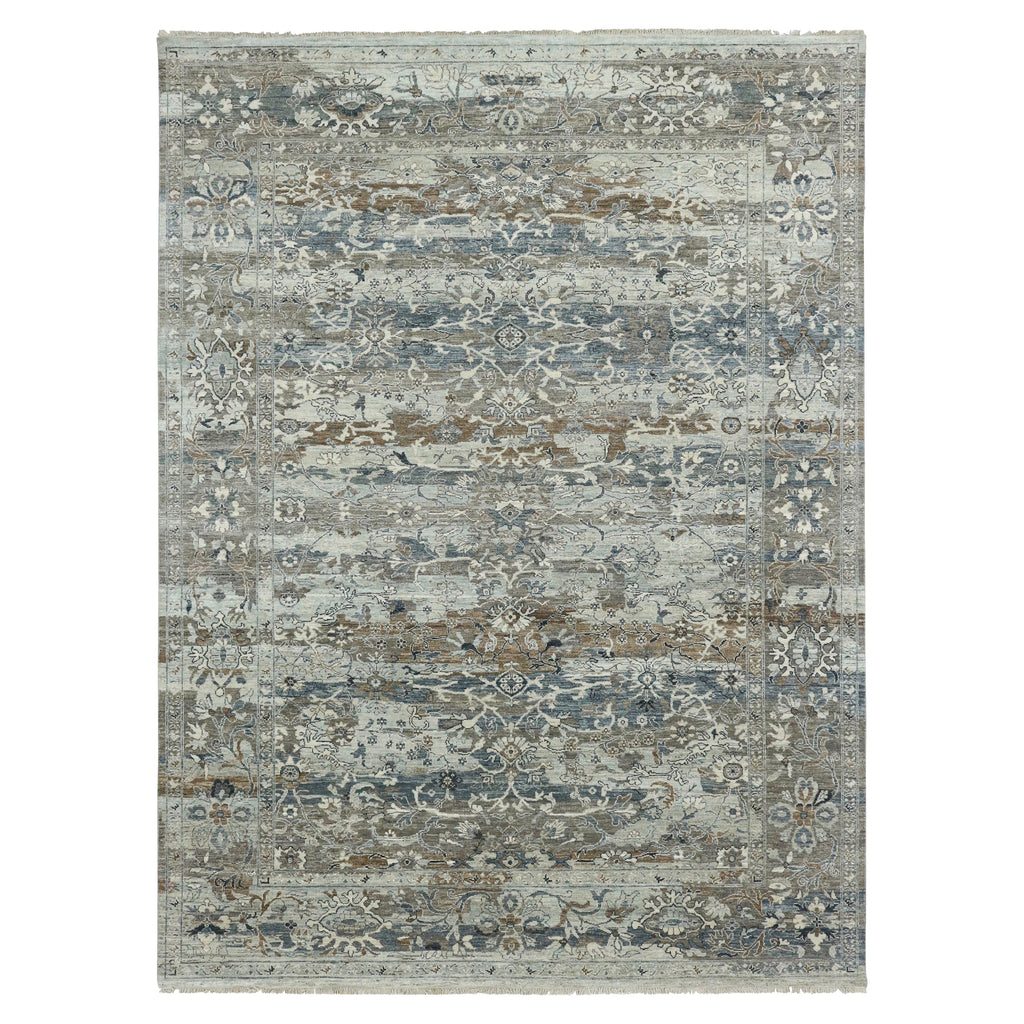 Grey Abstract Transitional Wool Rug - 9' x 12'