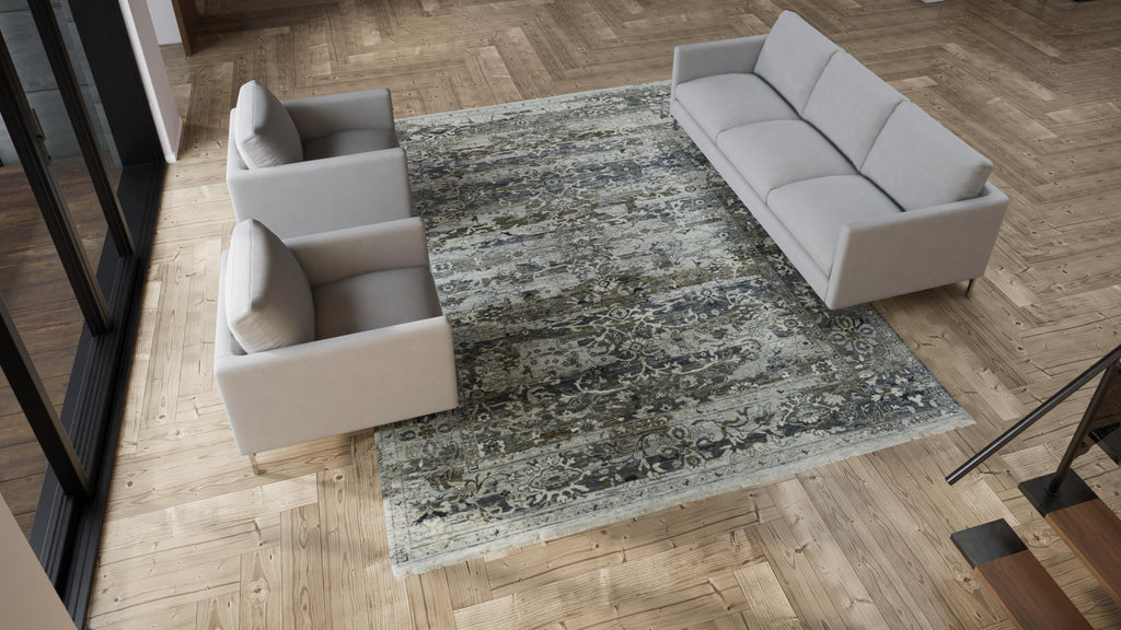 Grey Abstract Transitional Wool Rug - 9' x 12'