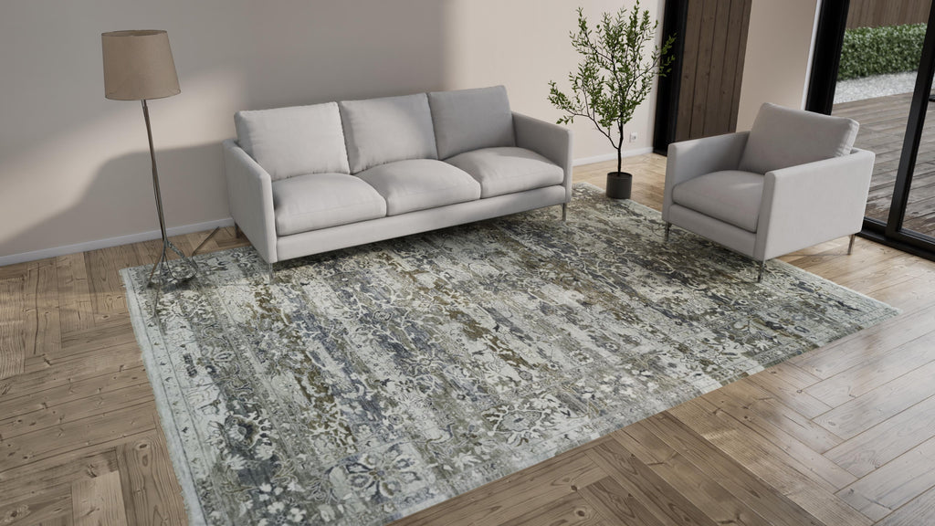 Grey Abstract Transitional Wool Rug - 9' x 12'