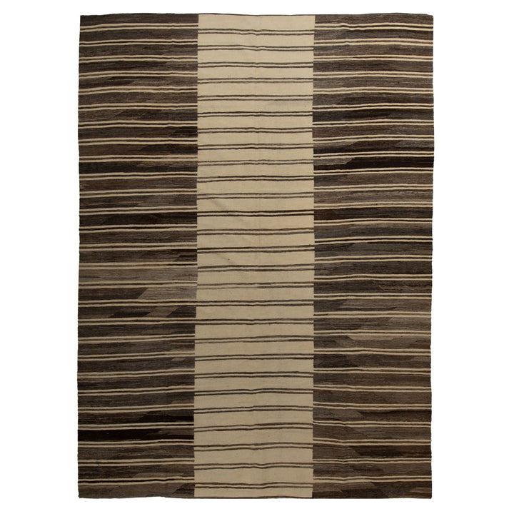 Brown Flatweave Wool Rug - 9'11" x 13'7"
