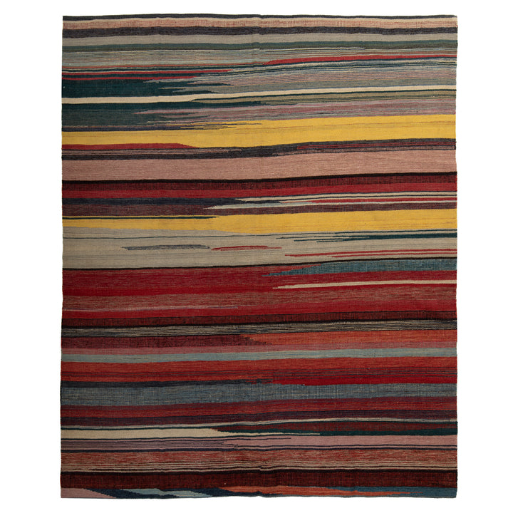 Multicolored Flatweave Wool Rug - 8'3" x 9'10"