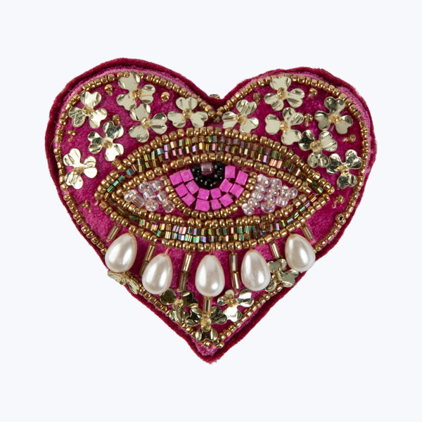 Heart Ojo Ornament Fuschia