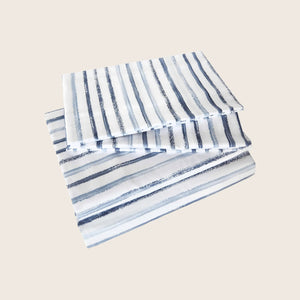 Rigato Sheets & Pillowcases, Blue Fitted Sheet / Queen