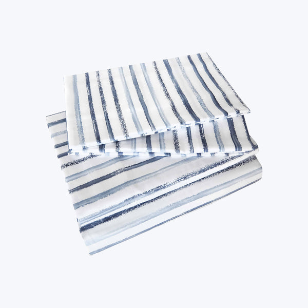 Rigato Sheets & Pillowcases, Blue Fitted Sheet / Queen