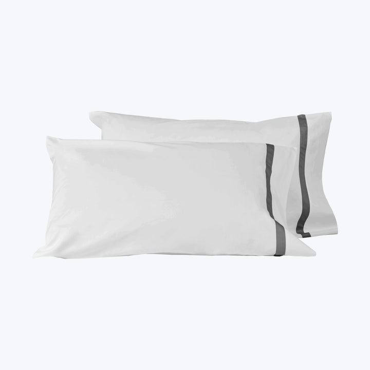 Pegaso Sheets & Pillowcases Pillowcase Pair / Standard / White/Lead Grey
