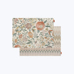 Two fabric pieces with floral and chevron patterns, vintage style.