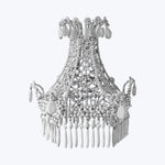 Elegant chandelier with tiered beadwork and teardrop crystal accents.