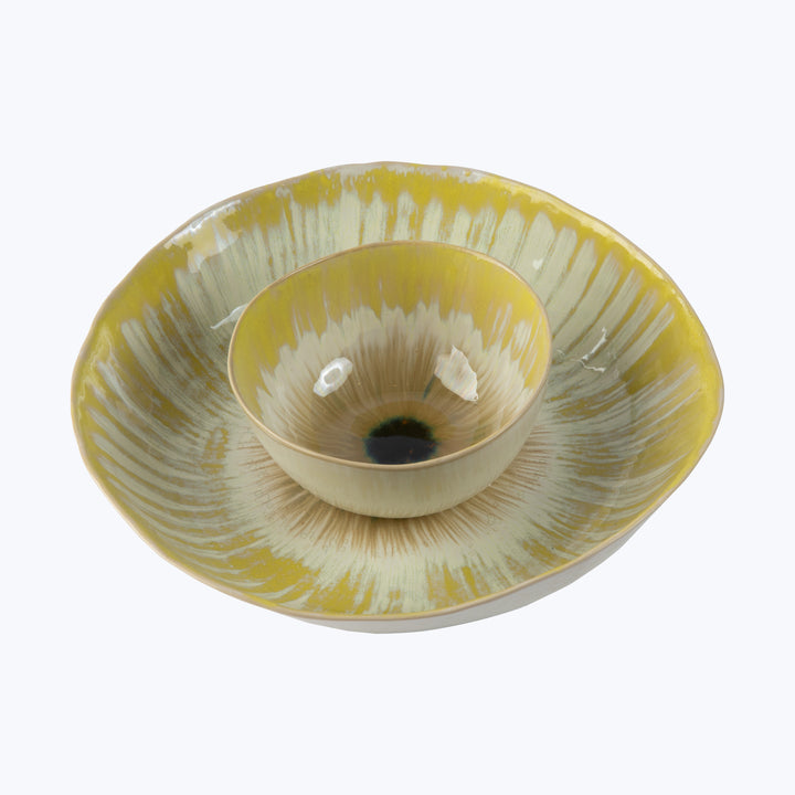 Modern gradient design bowl and dish set with unique glaze.