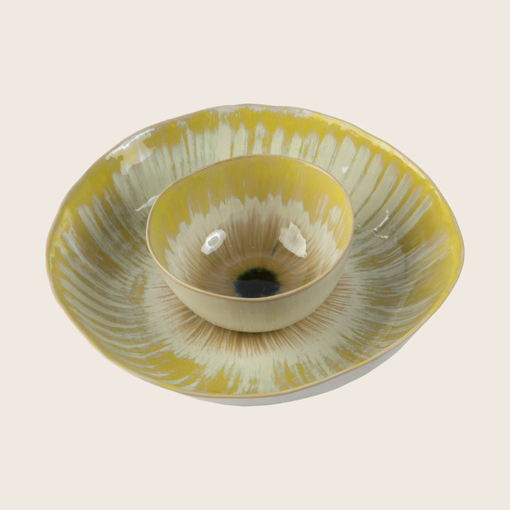 Modern gradient design bowl and dish set with unique glaze.