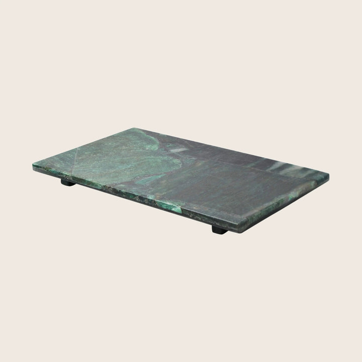Luxurious marble slab with green and gray natural patterns.