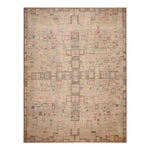 Modern geometric patterned area rug in muted earth tones.