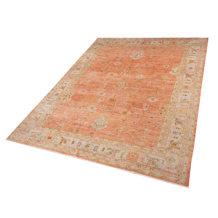 Elegant vintage-style area rug with traditional Oriental design in peach.