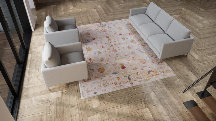 Grey Oushak Angora Wool Rug - 8' x 10'4"