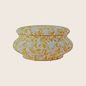 Vintage floral patterned vase with bulbous body and wide opening.