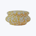 Vintage floral patterned vase with bulbous body and wide opening.