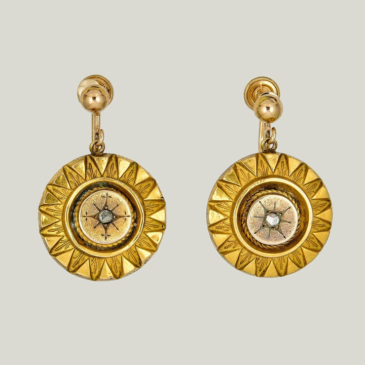 14K yellow gold sunburst earrings