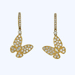 18K yellow gold diamond butterfly dangle earrings
