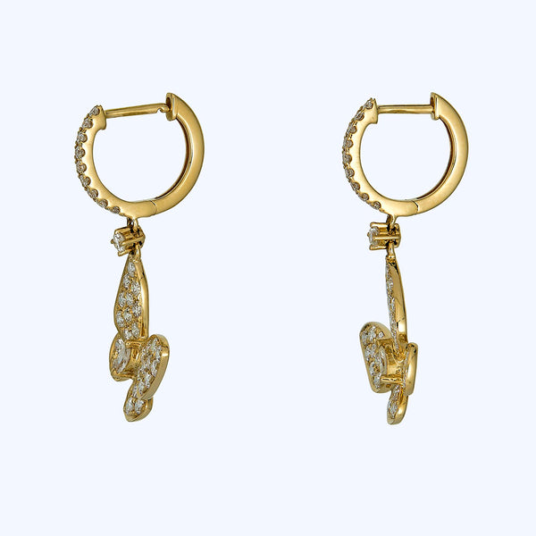 18K yellow gold diamond butterfly dangle earrings