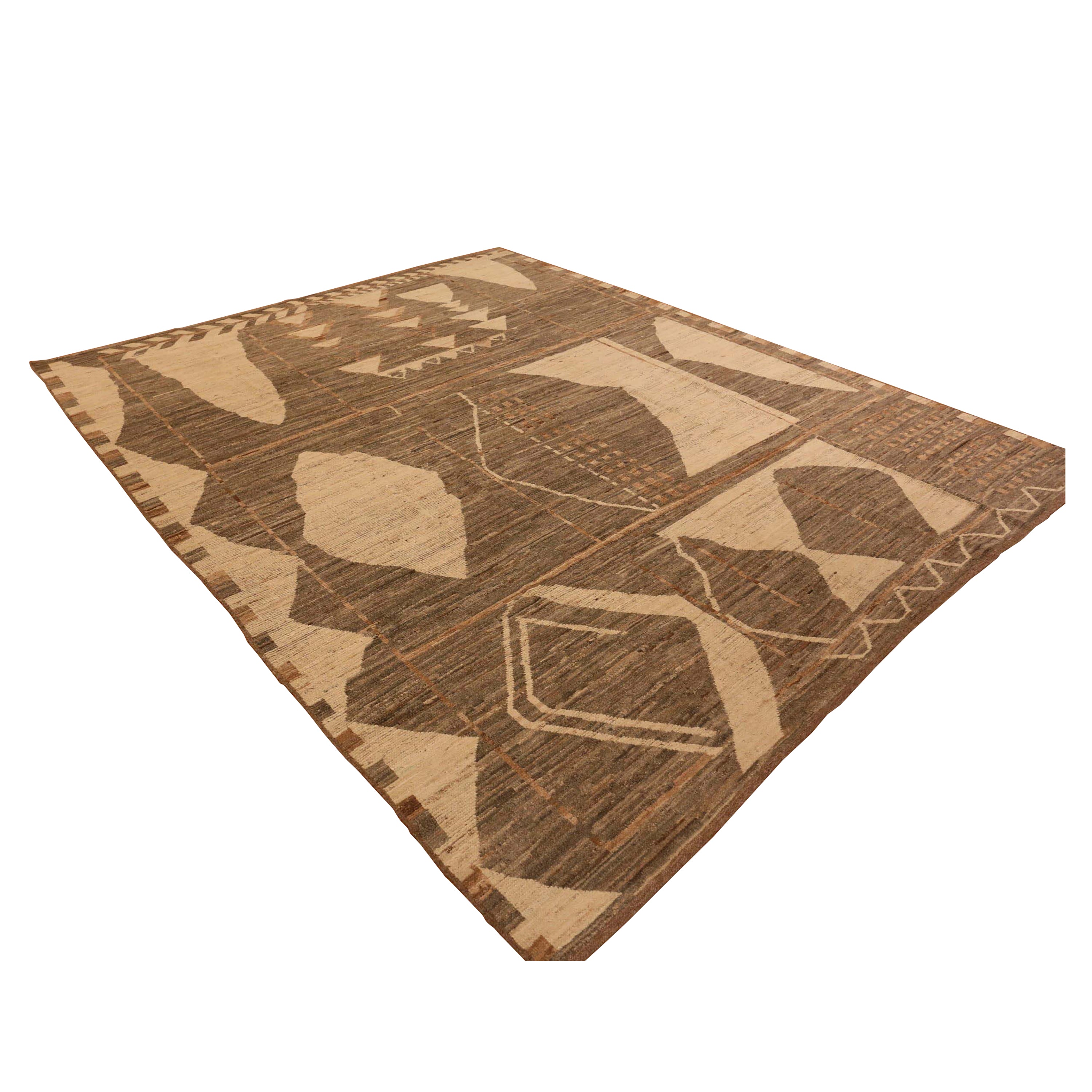 Brown Zameen Modern Wool Rug - 9'8" x 11'10"