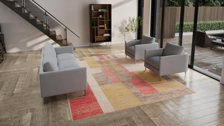 Multicolored Zameen Modern Wool Rug - 9'6" x 12'
