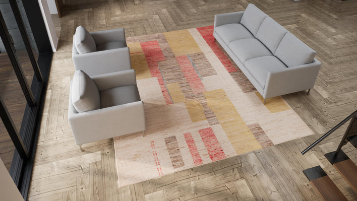 Multicolored Zameen Modern Wool Rug - 9'6" x 12'