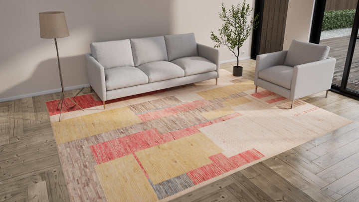 Multicolored Zameen Modern Wool Rug - 9'6" x 12'