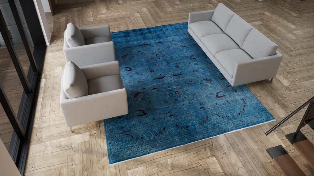 Blue Color Reform Overdyed Area Rug - 9'1" x 12'3"