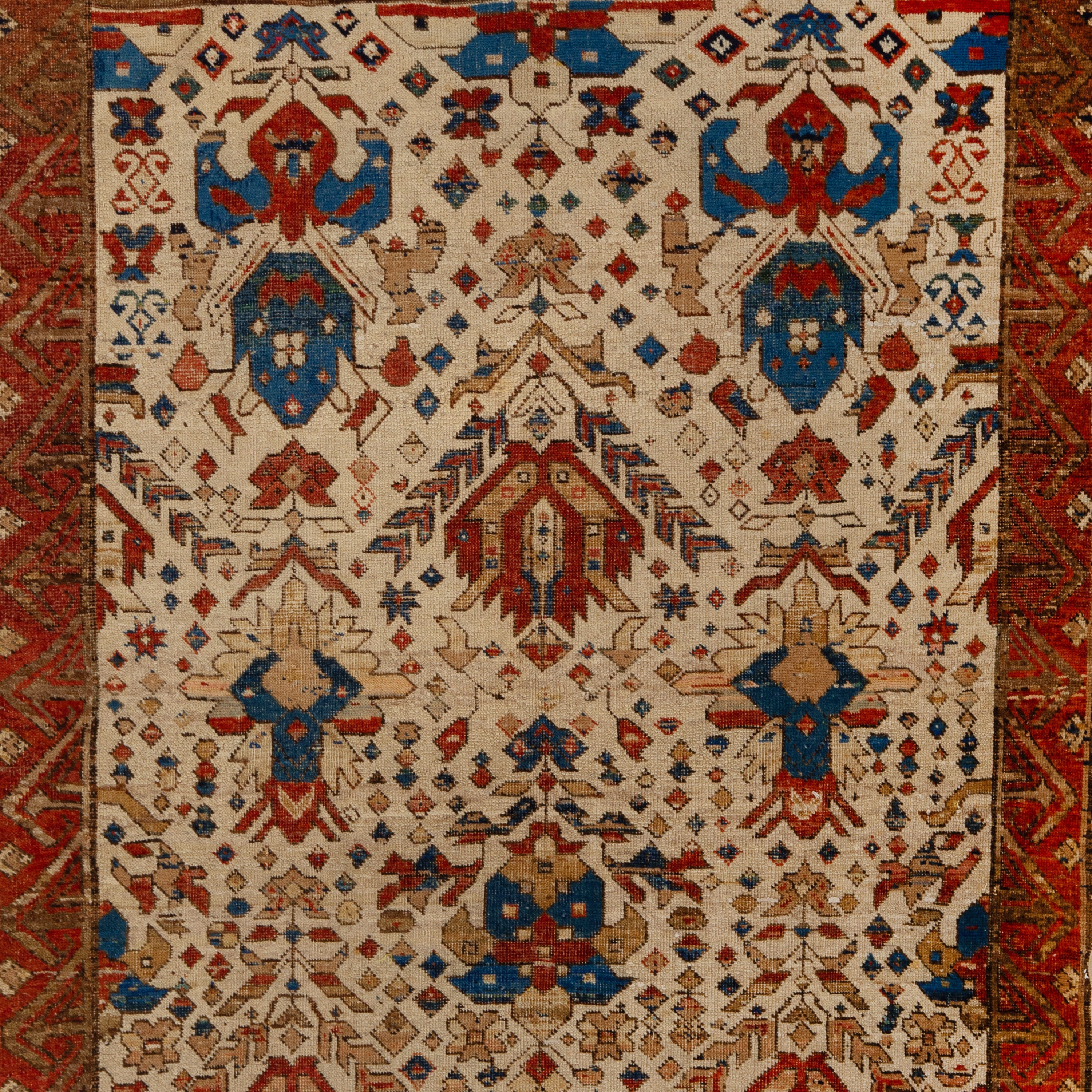 Ivory & Red Antique Karabagh Rug - 4'3" x 5'3"