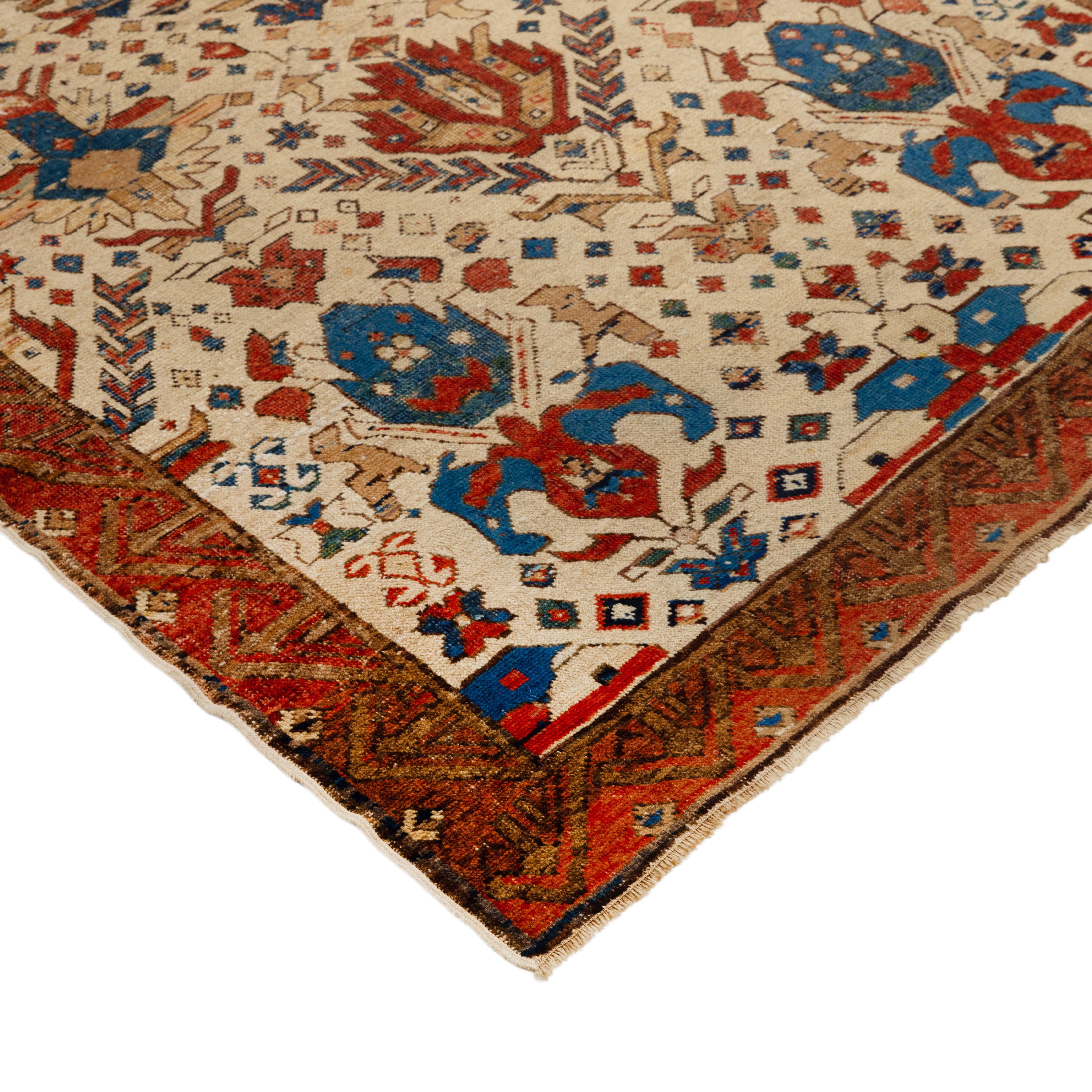 Ivory & Red Antique Karabagh Rug - 4'3" x 5'3"