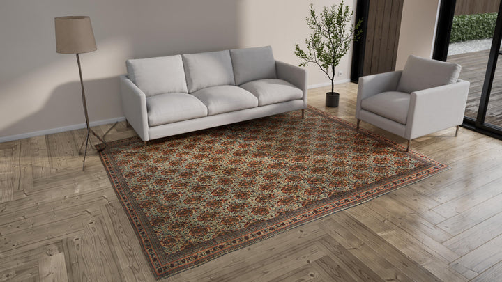 Orange & Light Blue Antique Persian Tehran Rug - 8' x 10'