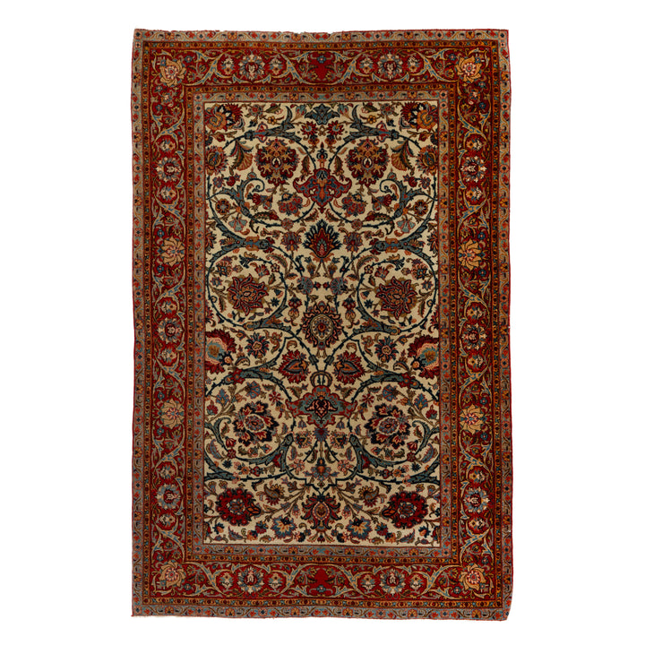 Red Antique Kashan Rug - 4'5" x 7'1"