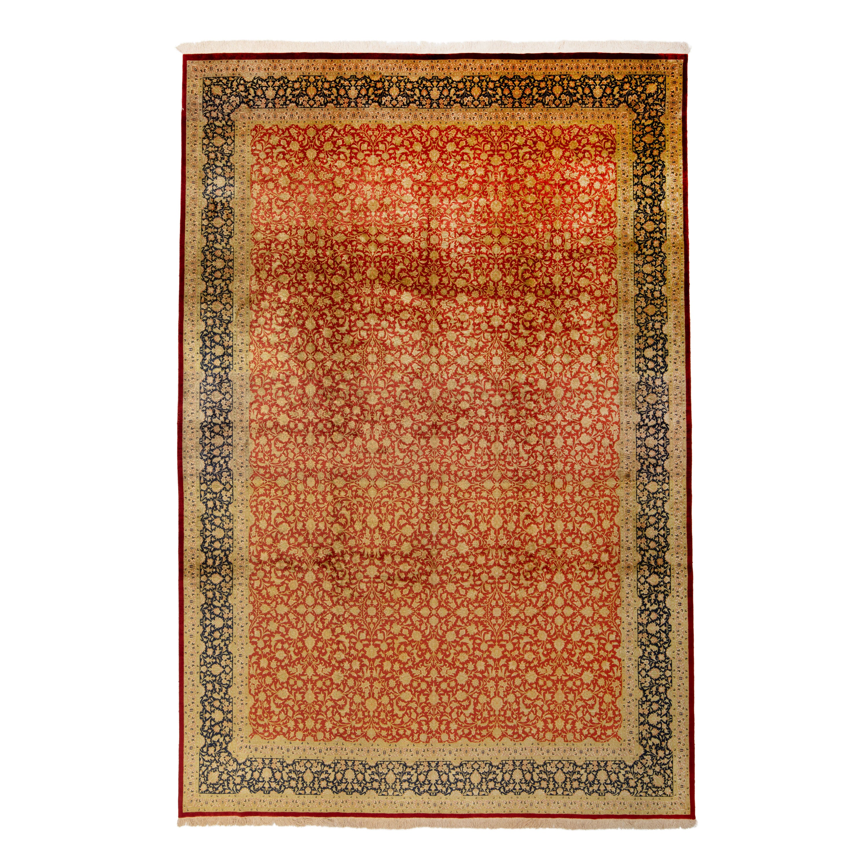 Antique Persian, Red Silk Qum Rug - 8'10" x 11'10" Default Title