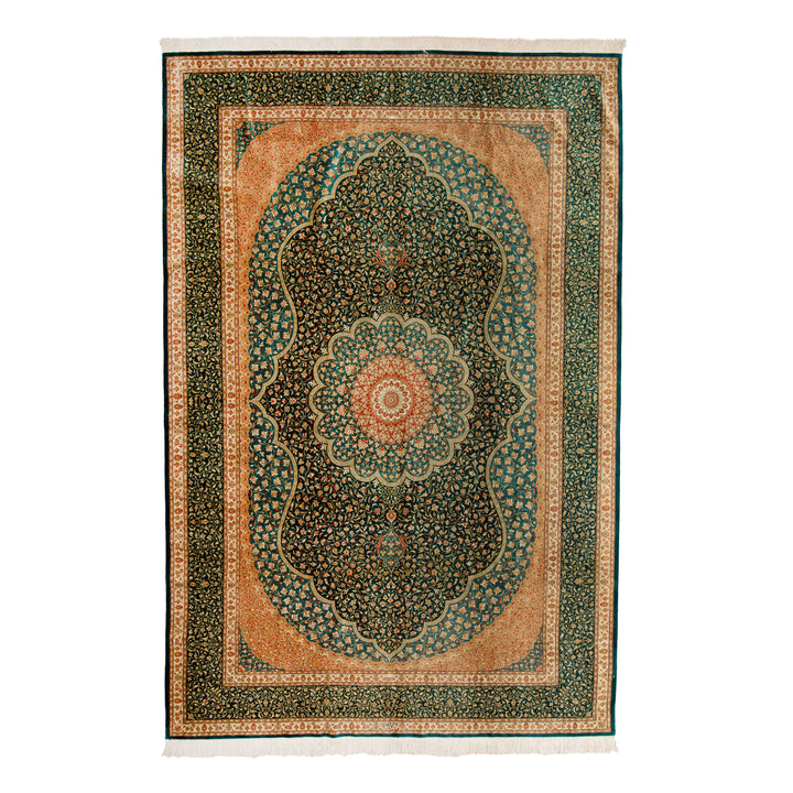Antique Persian, Green Silk Qum Rug - 6' x 9' Default Title